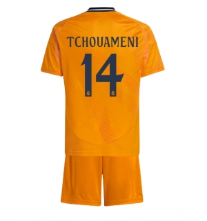 Real Madrid Aurelien Tchouameni #14 Bortedraktsett Barn 2024-25 Kortermet (+ Korte bukser)