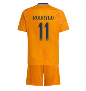 Real Madrid Rodrygo Goes #11 Bortedraktsett Barn 2024-25 Kortermet (+ Korte bukser)