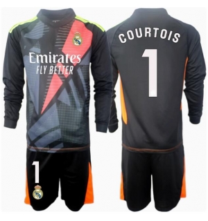 Real Madrid Thibaut Courtois #1 Keeper Bortedraktsett Barn 2024-25 Langermet (+ Korte bukser)