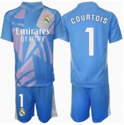 Real Madrid Thibaut Courtois #1 Keeper Hjemmedraktsett Barn 2024-25 Kortermet (+ Korte bukser)