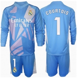 Real Madrid Thibaut Courtois #1 Keeper Hjemmedraktsett Barn 2024-25 Langermet (+ Korte bukser)