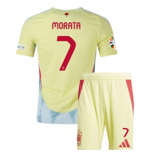 Spania Alvaro Morata #7 Bortedraktsett Barn EM 2024 Kortermet (+ Korte bukser)