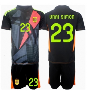 Spania Unai Simon #23 Keeper Bortedraktsett Barn EM 2024 Kortermet (+ Korte bukser)