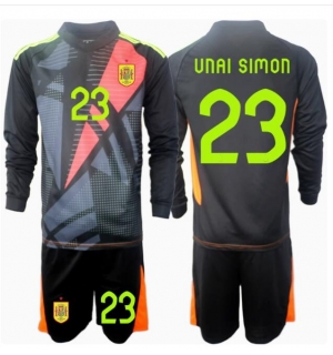 Spania Unai Simon #23 Keeper Bortedraktsett Barn EM 2024 Langermet (+ Korte bukser)