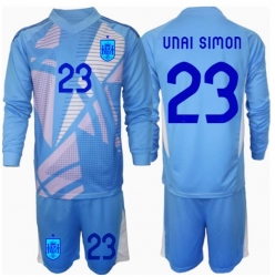 Spania Unai Simon #23 Keeper Hjemmedraktsett Barn EM 2024 Langermet (+ Korte bukser)