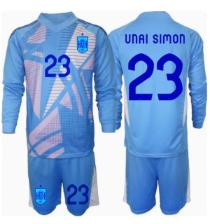Spania Unai Simon #23 Keeper Hjemmedraktsett Barn EM 2024 Langermet (+ Korte bukser)
